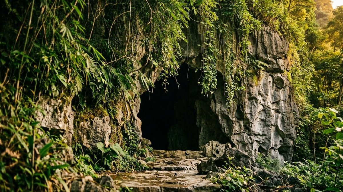 The mouth of the cave at the foot of Mua mountain